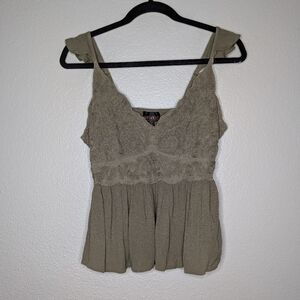 Shyanne Womens Olive Green Fairycore Witchy Fairy Grunge Lace Ruffle Tank Cami M